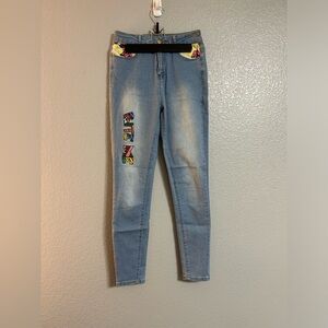 Women’s light blue graphic lips stretch high rise waisted Skinny Jeans pants 3